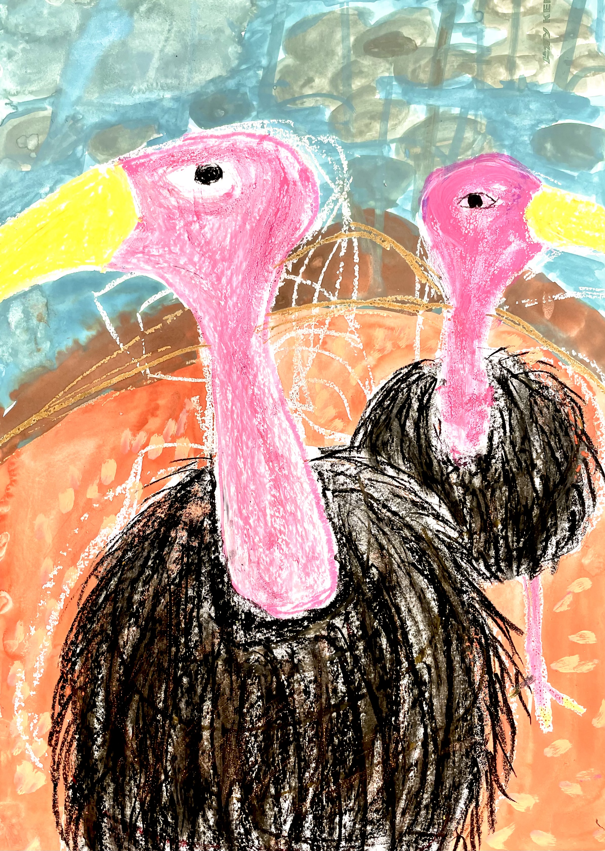 雨のなかのダチョウ